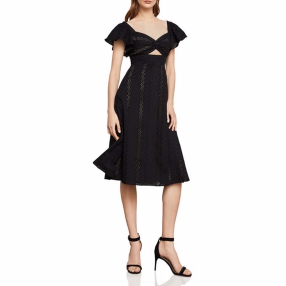 BCBGMaxAzria Eyelet Fit & Flare Black Midi Dress - Picture 1 of 3